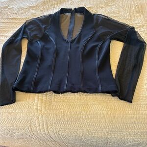 Chic Black Mesh V-Neck Blouse